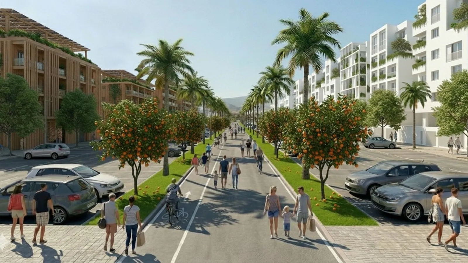 Recreación de la avenida principal del proyecto La Marina en Playa Granada